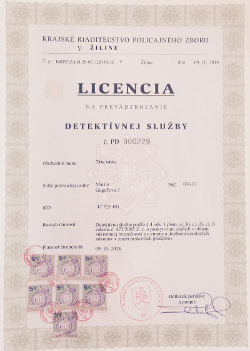 Licencia na prevádzkovanie detektívnej služby